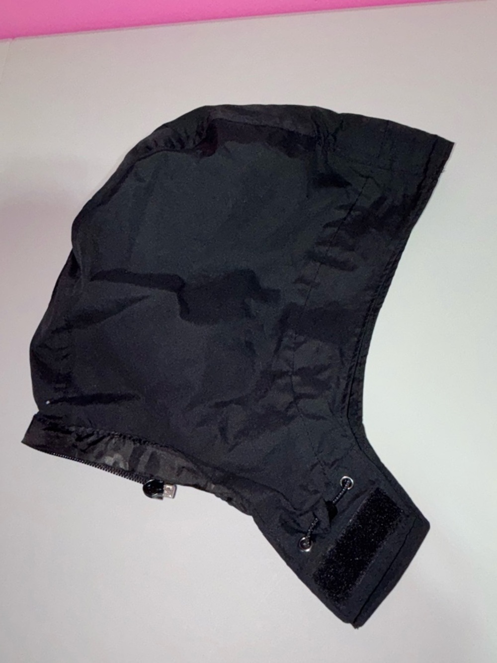 Black Detachable Hood with Velcro and Drawcord